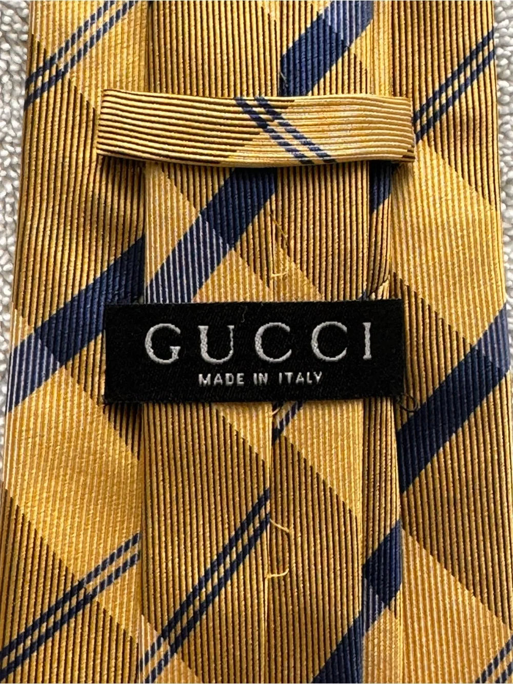 Gucci Mustard Yellow and Navy Diagonal Plaid Silk Tie